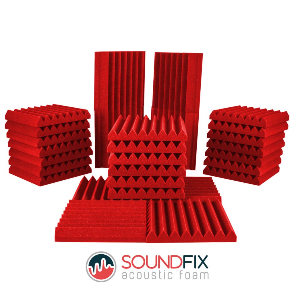 red acoustic room kit tiles and bass traps
